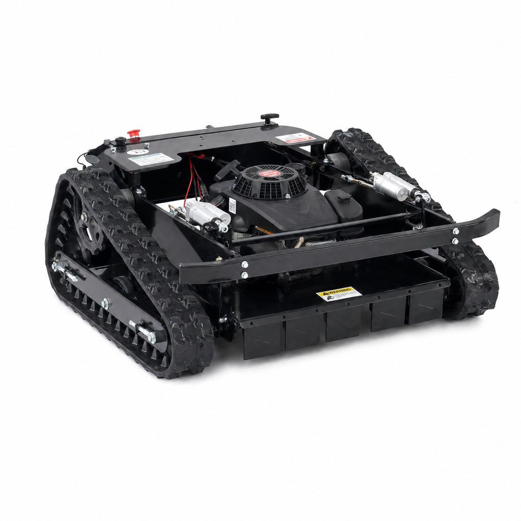 Angled view of tracked slope mower
