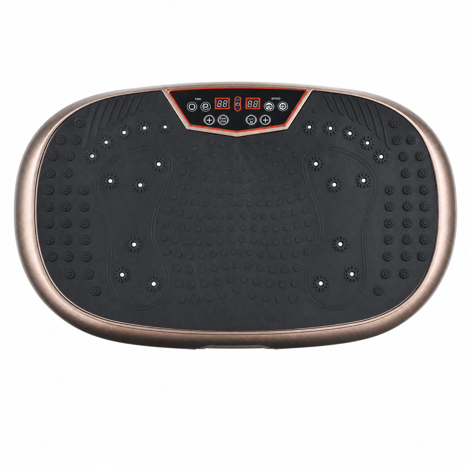Whole body vibration plate machine, three-quarter view