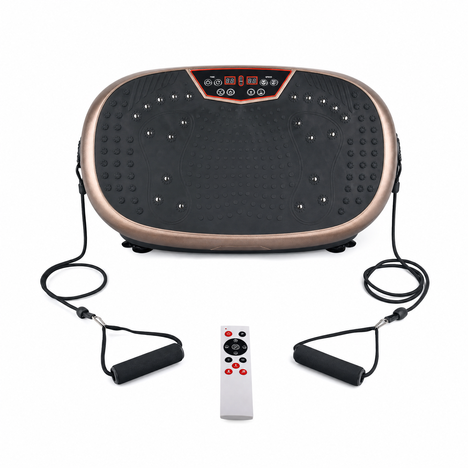 Vibration plate with resistance bands and remote