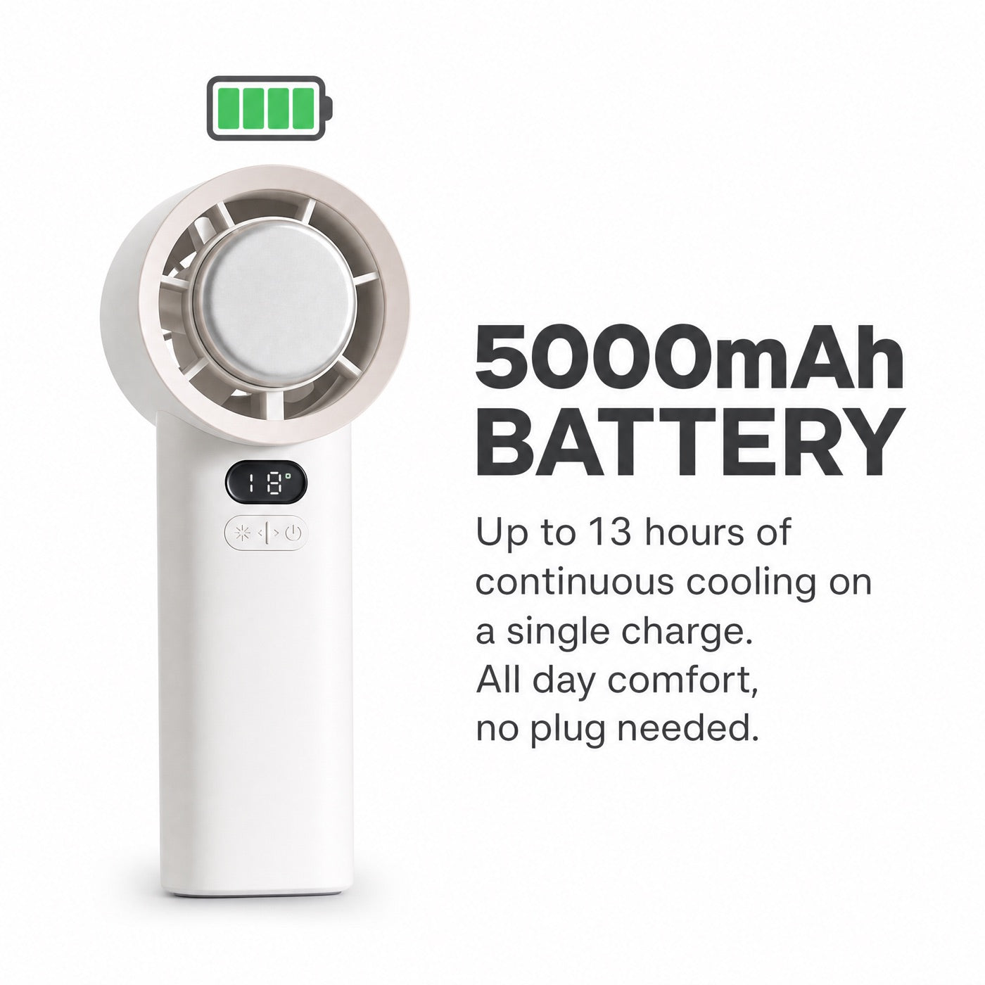 5000mAh battery, up to 13 hours of cooling